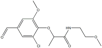 2-(2-chloro-4-formyl-6-methoxyphenoxy)-N-(2-methoxyethyl)propanamide Struktur