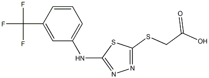 2-[(5-{[3-(trifluoromethyl)phenyl]amino}-1,3,4-thiadiazol-2-yl)sulfanyl]acetic acid Struktur