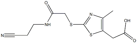 2-[2-({[(2-cyanoethyl)carbamoyl]methyl}sulfanyl)-4-methyl-1,3-thiazol-5-yl]acetic acid Struktur