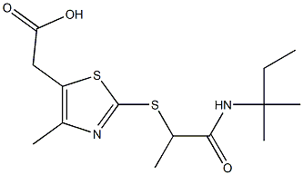 2-[4-methyl-2-({1-[(2-methylbutan-2-yl)carbamoyl]ethyl}sulfanyl)-1,3-thiazol-5-yl]acetic acid Struktur