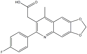 2-[6-(4-fluorophenyl)-8-methyl-2H-[1,3]dioxolo[4,5-g]quinolin-7-yl]acetic acid Struktur