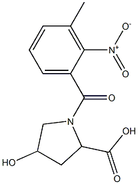 4-hydroxy-1-[(3-methyl-2-nitrophenyl)carbonyl]pyrrolidine-2-carboxylic acid Struktur