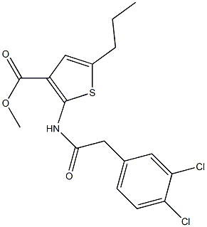 methyl 2-{[(3,4-dichlorophenyl)acetyl]amino}-5-propyl-3-thiophenecarboxylate Struktur