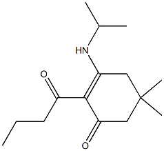 2-butyryl-3-(isopropylamino)-5,5-dimethylcyclohex-2-en-1-one Struktur