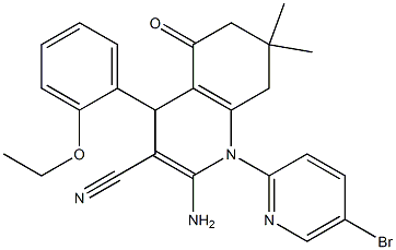 2-amino-1-(5-bromo-2-pyridinyl)-4-(2-ethoxyphenyl)-7,7-dimethyl-5-oxo-1,4,5,6,7,8-hexahydro-3-quinolinecarbonitrile Struktur