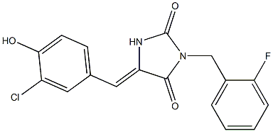 5-(3-chloro-4-hydroxybenzylidene)-3-(2-fluorobenzyl)-2,4-imidazolidinedione Struktur