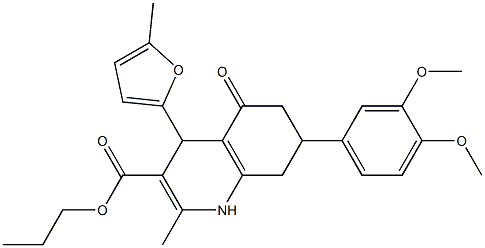 propyl 7-[3,4-bis(methyloxy)phenyl]-2-methyl-4-(5-methylfuran-2-yl)-5-oxo-1,4,5,6,7,8-hexahydroquinoline-3-carboxylate Struktur