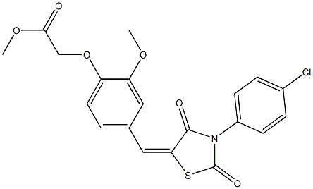 methyl (4-{[3-(4-chlorophenyl)-2,4-dioxo-1,3-thiazolidin-5-ylidene]methyl}-2-methoxyphenoxy)acetate Struktur