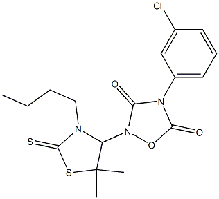 2-(3-butyl-5,5-dimethyl-2-thioxo-1,3-thiazolidin-4-yl)-4-(3-chlorophenyl)-1,2,4-oxadiazolidine-3,5-dione Struktur