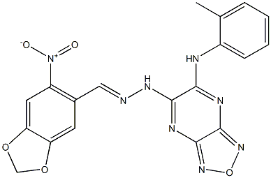 6-nitro-1,3-benzodioxole-5-carbaldehyde [6-(2-toluidino)[1,2,5]oxadiazolo[3,4-b]pyrazin-5-yl]hydrazone Struktur