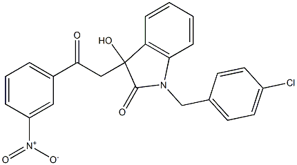 1-(4-chlorobenzyl)-3-hydroxy-3-(2-{3-nitrophenyl}-2-oxoethyl)-1,3-dihydro-2H-indol-2-one Struktur