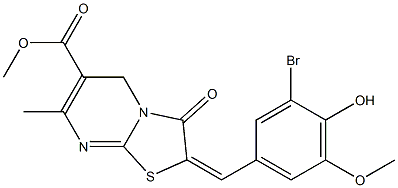 methyl 2-(3-bromo-4-hydroxy-5-methoxybenzylidene)-7-methyl-3-oxo-2,3-dihydro-5H-[1,3]thiazolo[3,2-a]pyrimidine-6-carboxylate Struktur