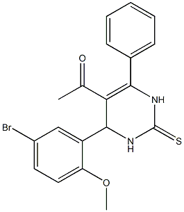 1-[4-(5-bromo-2-methoxyphenyl)-6-phenyl-2-thioxo-1,2,3,4-tetrahydro-5-pyrimidinyl]ethanone Struktur