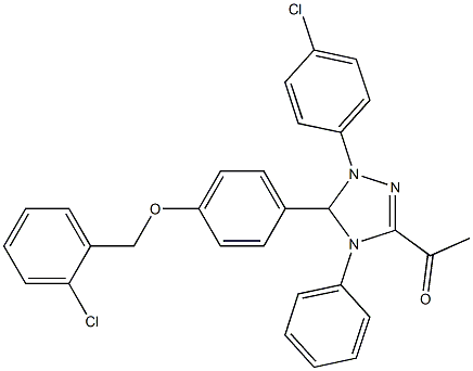 1-[5-{4-[(2-chlorobenzyl)oxy]phenyl}-1-(4-chlorophenyl)-4-phenyl-4,5-dihydro-1H-1,2,4-triazol-3-yl]ethanone Struktur