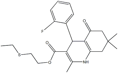 2-(ethylsulfanyl)ethyl 4-(2-fluorophenyl)-2,7,7-trimethyl-5-oxo-1,4,5,6,7,8-hexahydro-3-quinolinecarboxylate Struktur