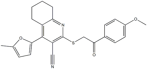 2-{[2-(4-methoxyphenyl)-2-oxoethyl]sulfanyl}-4-(5-methyl-2-furyl)-5,6,7,8-tetrahydro-3-quinolinecarbonitrile Struktur