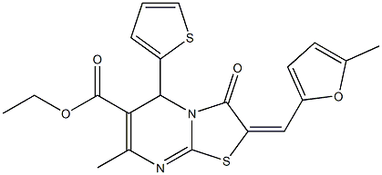 ethyl 7-methyl-2-[(5-methyl-2-furyl)methylene]-3-oxo-5-(2-thienyl)-2,3-dihydro-5H-[1,3]thiazolo[3,2-a]pyrimidine-6-carboxylate Struktur