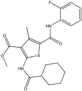 methyl 2-[(cyclohexylcarbonyl)amino]-5-{[(2-fluorophenyl)amino]carbonyl}-4-methylthiophene-3-carboxylate Struktur