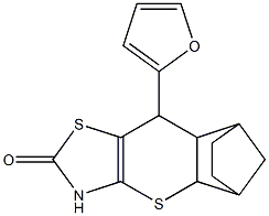 9-(2-furyl)-3,7-dithia-5-azatetracyclo[9.2.1.0~2,10~.0~4,8~]tetradec-4(8)-en-6-one Struktur