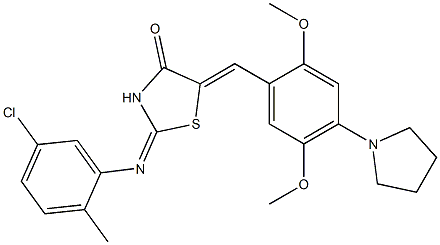 2-[(5-chloro-2-methylphenyl)imino]-5-[2,5-dimethoxy-4-(1-pyrrolidinyl)benzylidene]-1,3-thiazolidin-4-one Struktur