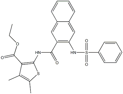 ethyl 4,5-dimethyl-2-({3-[(phenylsulfonyl)amino]-2-naphthoyl}amino)-3-thiophenecarboxylate Struktur