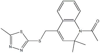 1-acetyl-2,2-dimethyl-4-{[(5-methyl-1,3,4-thiadiazol-2-yl)sulfanyl]methyl}-1,2-dihydroquinoline Struktur