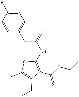 ethyl 4-ethyl-2-{[(4-fluorophenyl)acetyl]amino}-5-methyl-3-thiophenecarboxylate Struktur