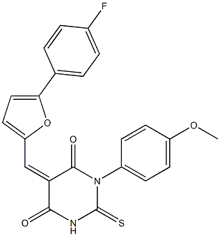 5-{[5-(4-fluorophenyl)-2-furyl]methylene}-1-(4-methoxyphenyl)-2-thioxodihydro-4,6(1H,5H)-pyrimidinedione Struktur