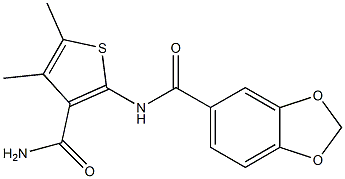 N-[3-(aminocarbonyl)-4,5-dimethyl-2-thienyl]-1,3-benzodioxole-5-carboxamide Struktur