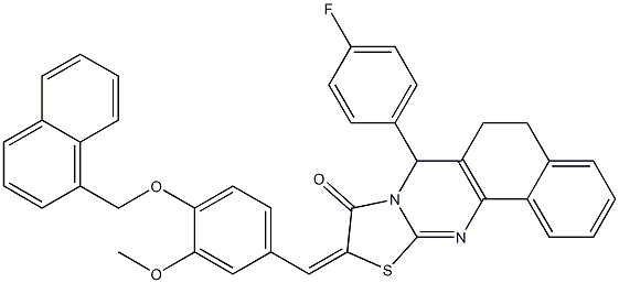 7-(4-fluorophenyl)-10-[3-methoxy-4-(1-naphthylmethoxy)benzylidene]-5,7-dihydro-6H-benzo[h][1,3]thiazolo[2,3-b]quinazolin-9(10H)-one Struktur