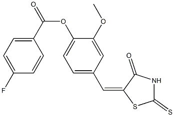 2-methoxy-4-[(4-oxo-2-thioxo-1,3-thiazolidin-5-ylidene)methyl]phenyl 4-fluorobenzoate Struktur