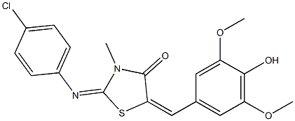 2-[(4-chlorophenyl)imino]-5-(4-hydroxy-3,5-dimethoxybenzylidene)-3-methyl-1,3-thiazolidin-4-one Struktur