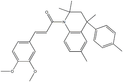 1-[3-(3,4-dimethoxyphenyl)acryloyl]-2,2,4,6-tetramethyl-4-(4-methylphenyl)-1,2,3,4-tetrahydroquinoline Struktur