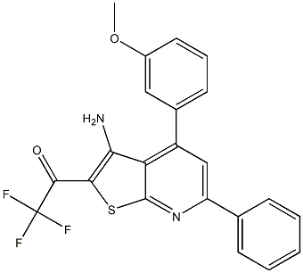 1-[3-amino-4-(3-methoxyphenyl)-6-phenylthieno[2,3-b]pyridin-2-yl]-2,2,2-trifluoroethanone Struktur