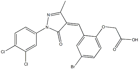 (4-bromo-2-{[1-(3,4-dichlorophenyl)-3-methyl-5-oxo-1,5-dihydro-4H-pyrazol-4-ylidene]methyl}phenoxy)acetic acid Struktur