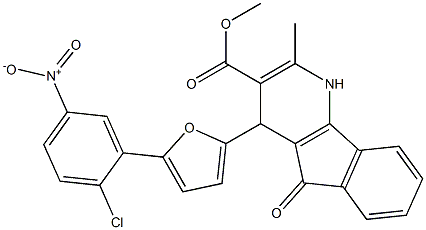 methyl 4-(5-{2-chloro-5-nitrophenyl}-2-furyl)-2-methyl-5-oxo-4,5-dihydro-1H-indeno[1,2-b]pyridine-3-carboxylate Struktur