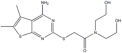 2-[(4-amino-5,6-dimethylthieno[2,3-d]pyrimidin-2-yl)sulfanyl]-N,N-bis(2-hydroxyethyl)acetamide Struktur