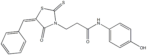 3-(5-benzylidene-4-oxo-2-thioxo-1,3-thiazolidin-3-yl)-N-(4-hydroxyphenyl)propanamide Struktur