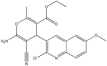 ethyl 6-amino-4-[2-chloro-6-(methyloxy)quinolin-3-yl]-5-cyano-2-methyl-4H-pyran-3-carboxylate Struktur