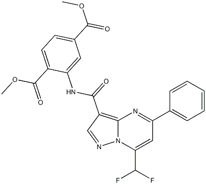 dimethyl 2-({[7-(difluoromethyl)-5-phenylpyrazolo[1,5-a]pyrimidin-3-yl]carbonyl}amino)terephthalate Struktur