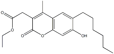 ethyl (6-hexyl-7-hydroxy-4-methyl-2-oxo-2H-chromen-3-yl)acetate Struktur