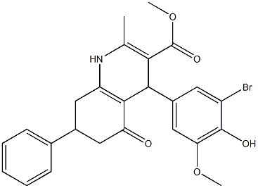 methyl 4-(3-bromo-4-hydroxy-5-methoxyphenyl)-2-methyl-5-oxo-7-phenyl-1,4,5,6,7,8-hexahydro-3-quinolinecarboxylate Struktur