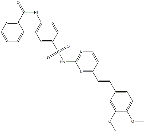 N-{4-[({4-[2-(3,4-dimethoxyphenyl)vinyl]-2-pyrimidinyl}amino)sulfonyl]phenyl}benzamide Struktur