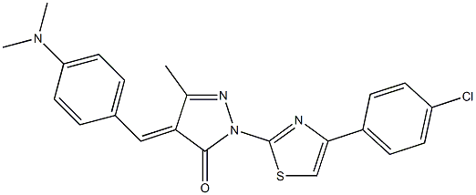 2-[4-(4-chlorophenyl)-1,3-thiazol-2-yl]-4-{(E)-[4-(dimethylamino)phenyl]methylidene}-5-methyl-2,4-dihydro-3H-pyrazol-3-one Struktur