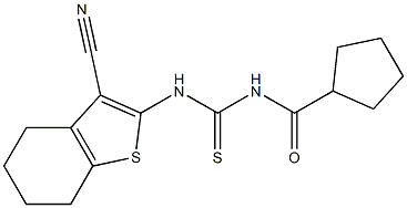 N-(3-cyano-4,5,6,7-tetrahydro-1-benzothiophen-2-yl)-N'-(cyclopentylcarbonyl)thiourea Struktur