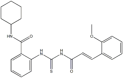 N-cyclohexyl-2-[({[(E)-3-(2-methoxyphenyl)-2-propenoyl]amino}carbothioyl)amino]benzamide Struktur