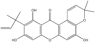 3,3-Dimethyl-5,9,11-trihydroxy-10-(2-methyl-3-buten-2-yl)pyrano[3,2-a]xanthen-12(3H)-one Struktur