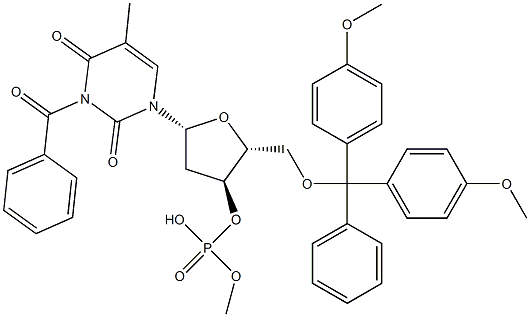 5'-O-[Bis(4-methoxyphenyl)(phenyl)methyl]-3-benzoylthymidine 3'-phosphoric acid methyl ester Struktur