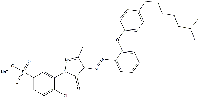 4-Chloro-3-[5-oxo-4,5-dihydro-3-methyl-4-[[2-[4-(6-methylheptyl)phenoxy]phenyl]azo]-1H-pyrazol-1-yl]benzenesulfonic acid sodium salt Struktur