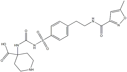 4-[3-[4-[2-[(5-Methylisoxazol-3-yl)carbonylamino]ethyl]phenylsulfonyl]ureido]piperidine-4-carboxylic acid Struktur